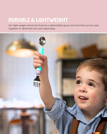Melii Detachable Spoon & Fork Set With Storage Case-Stainless Steel-Pink & Purple-Travel Utensils for Toddlers