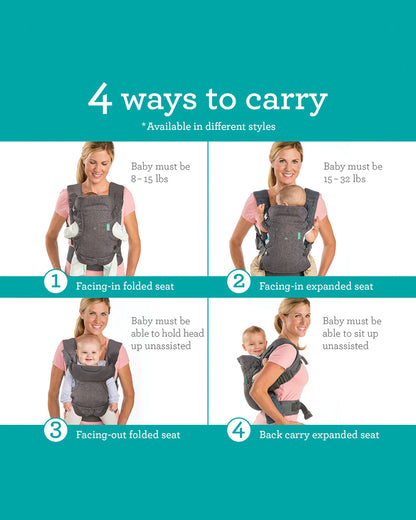 Infantino Flip 4-in-1 Convertible Baby Carrier-With 4 Carrying Positions-Head Support For Extra Comfort-Adjustable Waist Belt-For 0 to 3Y ( 3.5 to 14 Kg)-Leopard