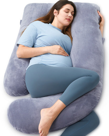 Momcozy G shaped Pregnancy Pillow-Full Body-Grey-with Cooling Fabric and Removable & Washable Cover-For Maternity