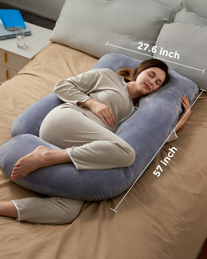 Momcozy G shaped Pregnancy Pillow-Full Body-Grey-with Cooling Fabric and Removable & Washable Cover-For Maternity