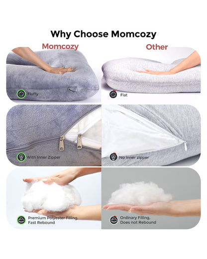 Momcozy G shaped Pregnancy Pillow-Full Body-Grey-with Cooling Fabric and Removable & Washable Cover-For Maternity