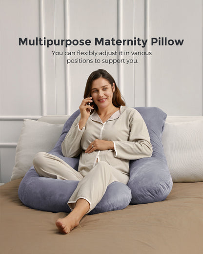 Momcozy G shaped Pregnancy Pillow-Full Body-Grey-with Cooling Fabric and Removable & Washable Cover-For Maternity