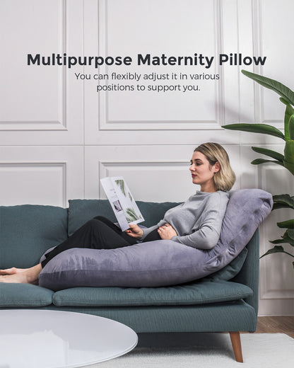 Momcozy G shaped Pregnancy Pillow-Full Body-Grey-with Cooling Fabric and Removable & Washable Cover-For Maternity