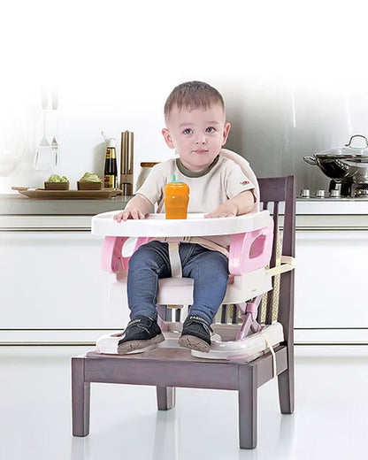 Mastela Fold Up Booster Seat-Booster Seat to Toddler Seat Mode-With Removable Tray-3 Point Harness-4 Height Adjustable Positions-For Infants-6M to 48M-Pink