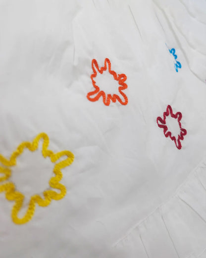 Keebee White Wrap Frock-100% Organic Cotton-Color Splash Embroidered-For Infants