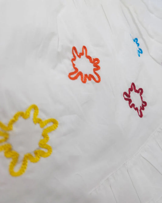 Keebee White Wrap Frock-100% Organic Cotton-Color Splash Embroidered-For Infants