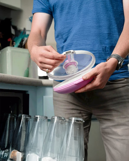 GoBe Snack Spinner-Slide-Leak Resistant Container With Compartments-BPA/PVC Free-Dishwasher Safe-Large-Coral Pink