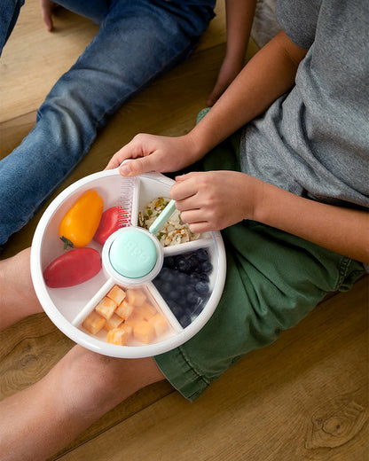GoBe Snack Spinner-Slide-Leak Resistant Container With Compartments-BPA/PVC Free-Dishwasher Safe-Large-Macaron Blue