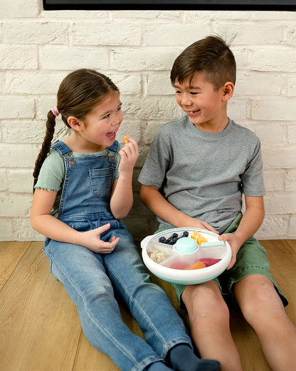 GoBe Snack Spinner-Slide-Leak Resistant Container With Compartments-BPA/PVC Free-Dishwasher Safe-Large-Macaron Blue