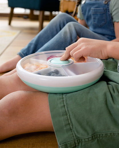 GoBe Snack Spinner-Slide-Leak Resistant Container With Compartments-BPA/PVC Free-Dishwasher Safe-Large-Macaron Blue