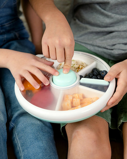 GoBe Snack Spinner-Slide-Leak Resistant Container With Compartments-BPA/PVC Free-Dishwasher Safe-Large-Macaron Blue