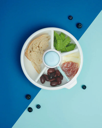 GoBe Snack Spinner-Slide-Leak Resistant Container With Compartments-BPA/PVC Free-Dishwasher Safe-Large-Macaron Blue
