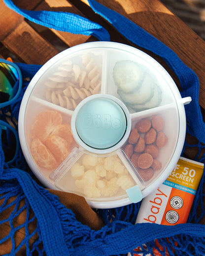 GoBe Snack Spinner-Flip-Leak Resistant Container With Compartments-BPA/PVC Free-Dishwasher Safe-Small-Macaron Blue