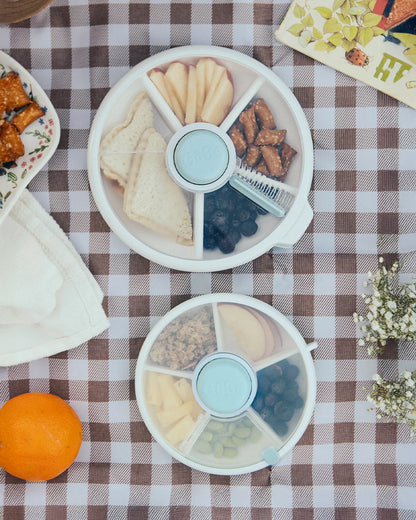 GoBe Snack Spinner-Flip-Leak Resistant Container With Compartments-BPA/PVC Free-Dishwasher Safe-Small-Macaron Blue