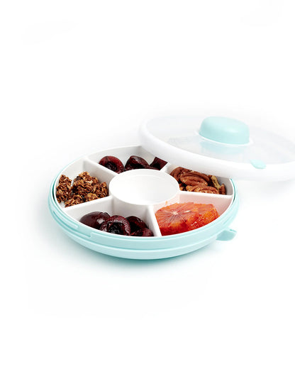 GoBe Snack Spinner-Flip-Leak Resistant Container With Compartments-BPA/PVC Free-Dishwasher Safe-Small-Macaron Blue