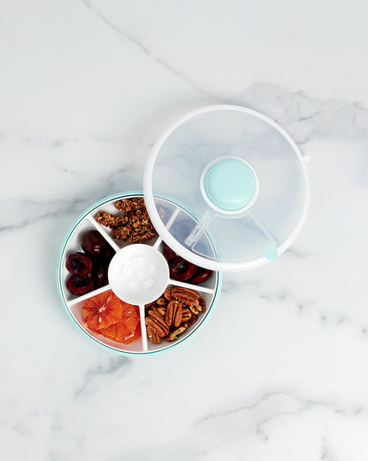GoBe Snack Spinner-Flip-Leak Resistant Container With Compartments-BPA/PVC Free-Dishwasher Safe-Small-Macaron Blue