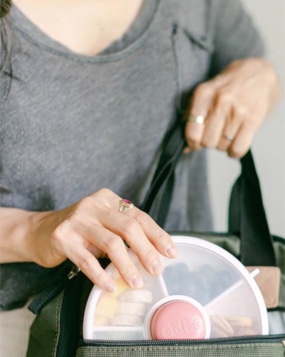 GoBe Snack Spinner-Flip-Leak Resistant Container with Compartments-BPA/PVC Free-Dishwasher Safe-Small-Coral Pink