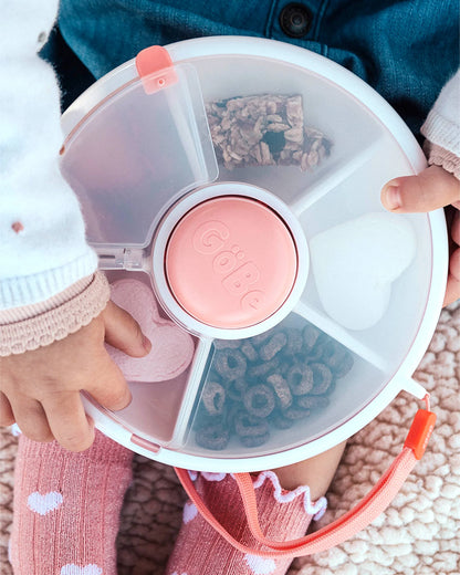 GoBe Snack Spinner-Flip-Leak Resistant Container with Compartments-BPA/PVC Free-Dishwasher Safe-Small-Coral Pink