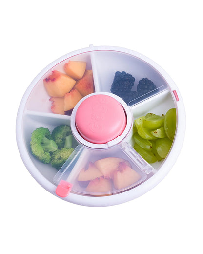 GoBe Snack Spinner-Flip-Leak Resistant Container with Compartments-BPA/PVC Free-Dishwasher Safe-Small-Coral Pink