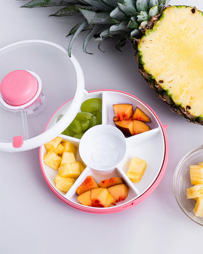 GoBe Snack Spinner-Flip-Leak Resistant Container with Compartments-BPA/PVC Free-Dishwasher Safe-Small-Coral Pink
