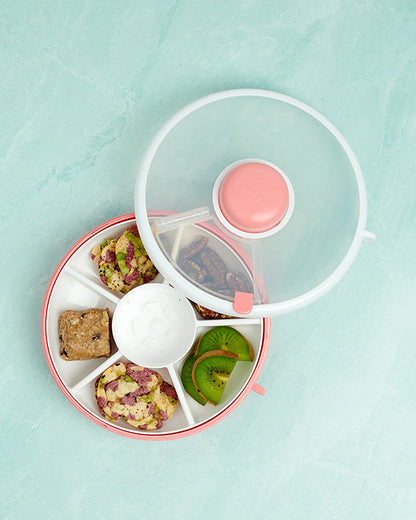 GoBe Snack Spinner-Flip-Leak Resistant Container with Compartments-BPA/PVC Free-Dishwasher Safe-Small-Coral Pink