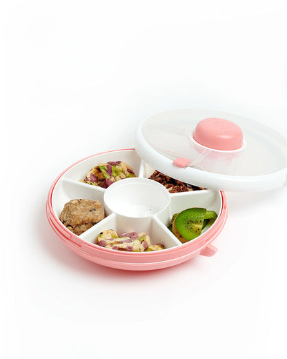 GoBe Snack Spinner-Flip-Leak Resistant Container with Compartments-BPA/PVC Free-Dishwasher Safe-Small-Coral Pink