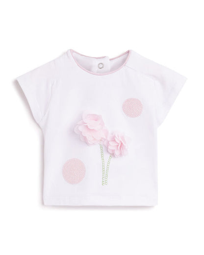 Chicco Pastel Pink Top-Cotton Blend-Embellished-For Infants