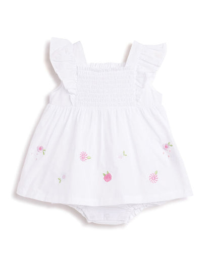 Chicco White & Pink Romper-Cotton-Printed-For Infants