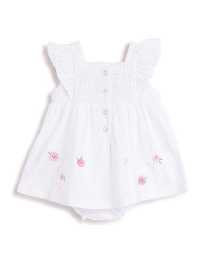 Chicco White & Pink Romper-Cotton-Printed-For Infants