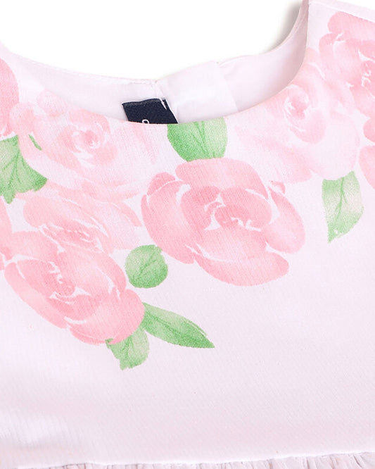 Chicco White Frock Dress-Cotton-Printed-For Infants