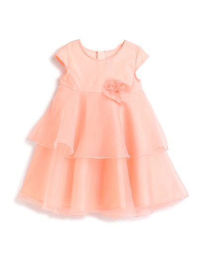 Chicco Peach Pink Frock Dress-Cotton-Solid-For Infants