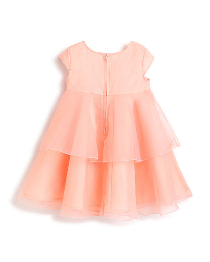 Chicco Peach Pink Frock Dress-Cotton-Solid-For Infants