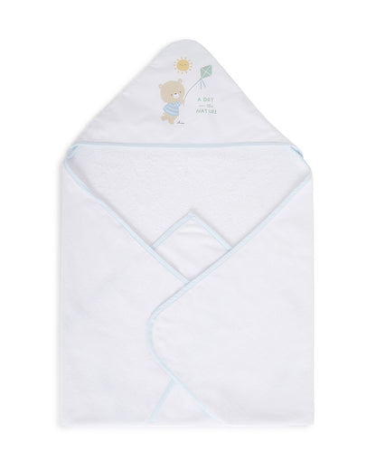 Chicco Hooded Baby Bath Towel-100% Organic Cotton-Light Blue