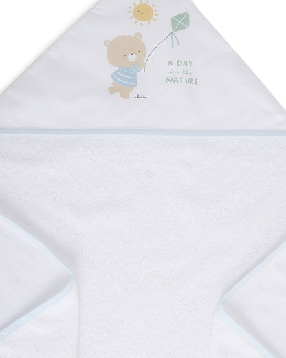 Chicco Hooded Baby Bath Towel-100% Organic Cotton-Light Blue