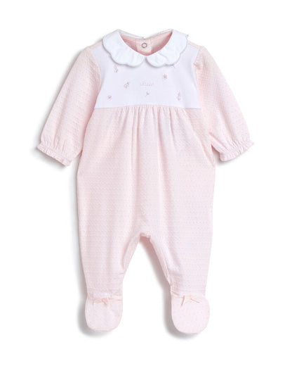 Chicco Pink & White Sleepsuit-Cotton-Embroidered-For Infants