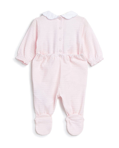 Chicco Pink & White Sleepsuit-Cotton-Embroidered-For Infants
