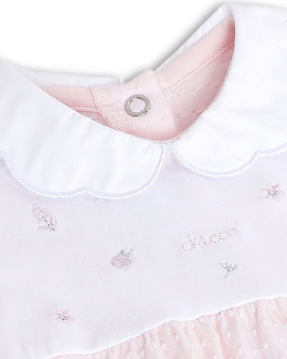 Chicco Pink & White Sleepsuit-Cotton-Embroidered-For Infants