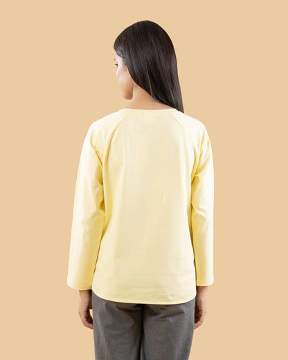 Wobbly Walk Lemon Yellow Maternity Top-Solid Color-Cotton-Full Sleeves-Bump Friendly