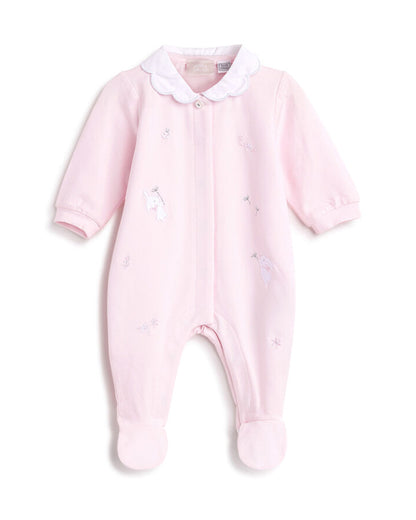 Chicco Light Pink Front Opening Sleepsuit-Cotton-Embroidered-For Infants
