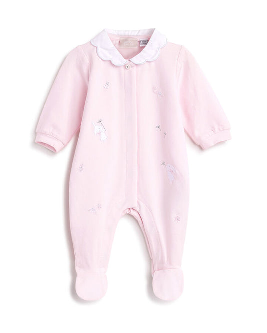 Chicco Light Pink Front Opening Sleepsuit-Cotton-Embroidered-For Infants
