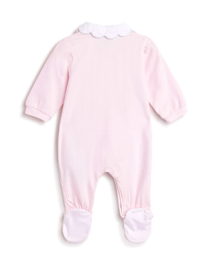 Chicco Light Pink Front Opening Sleepsuit-Cotton-Embroidered-For Infants