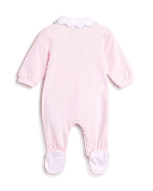 Chicco Light Pink Front Opening Sleepsuit-Cotton-Embroidered-For Infants