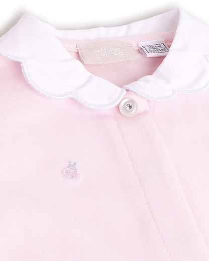 Chicco Light Pink Front Opening Sleepsuit-Cotton-Embroidered-For Infants