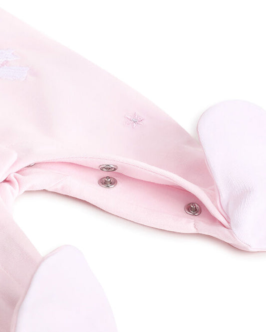 Chicco Light Pink Front Opening Sleepsuit-Cotton-Embroidered-For Infants
