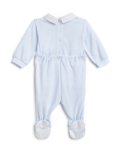 Chicco Light Blue Collared Sleepsuit-Cotton-Embroidered-For Infants