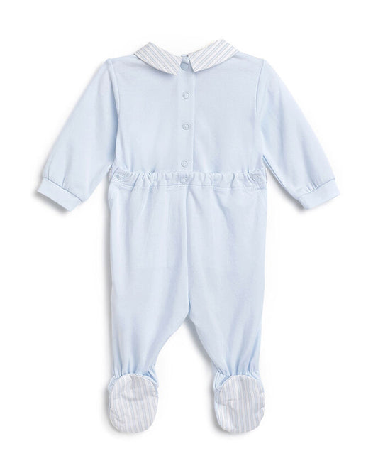 Chicco Light Blue Collared Sleepsuit-Cotton-Embroidered-For Infants