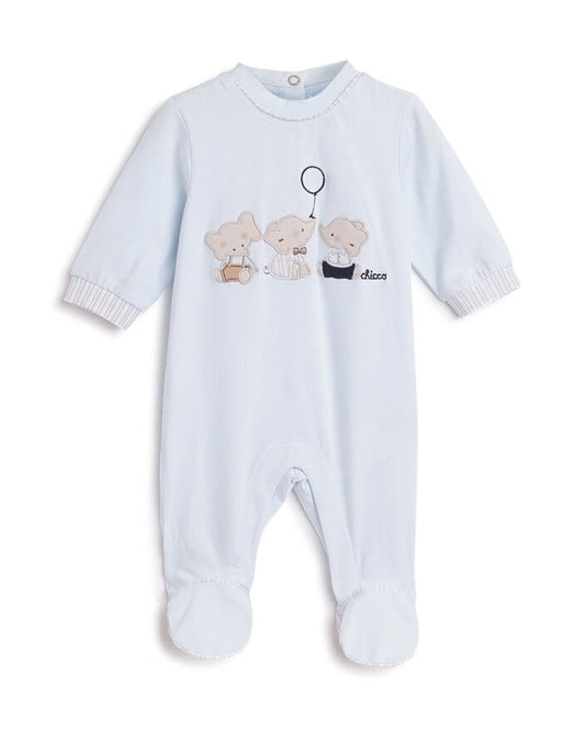 Chicco Light Blue Sleepsuit-Cotton-Embroidered-For Infants