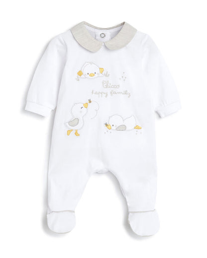 Chicco White Sleepsuit-Cotton-Embroidered-For Infants
