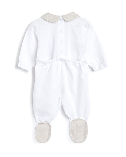 Chicco White Sleepsuit-Cotton-Embroidered-For Infants