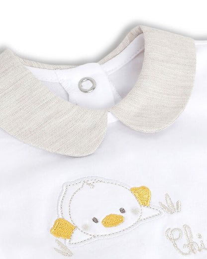 Chicco White Sleepsuit-Cotton-Embroidered-For Infants